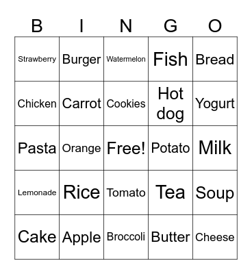 Food Bingo Card