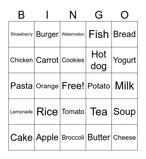 Food Bingo Card