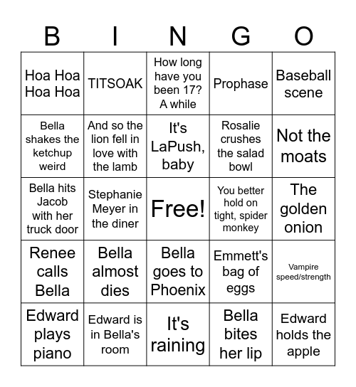Twilight BINGO Card