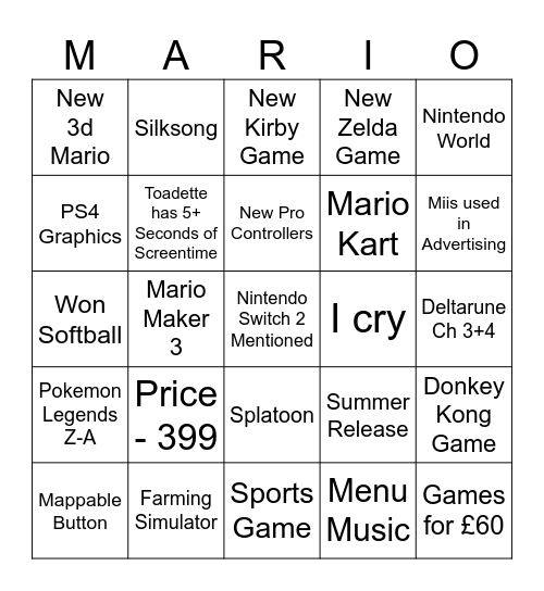 Switch 2 Direct Bingo Card