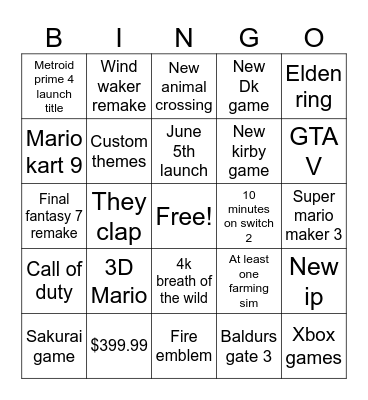Switch 2 direct bingo Card