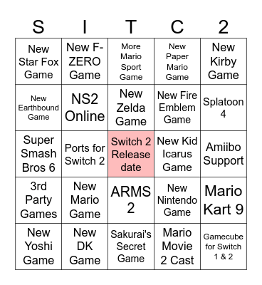 Nintendo Switch 2 Bingo Card
