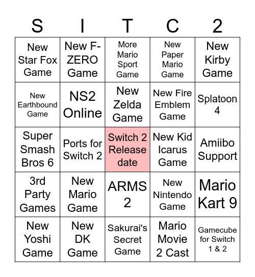 Nintendo Switch 2 Bingo Card