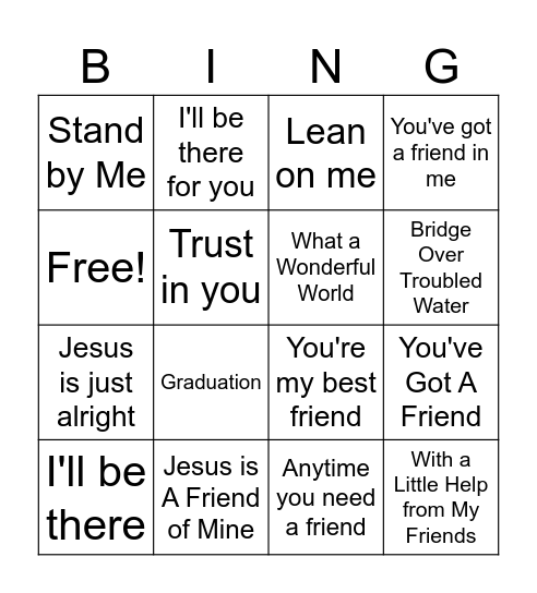 Friendship Bingo Card