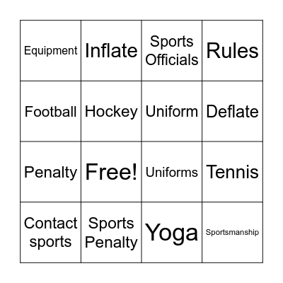 Sports Vocabulary Bingo Card