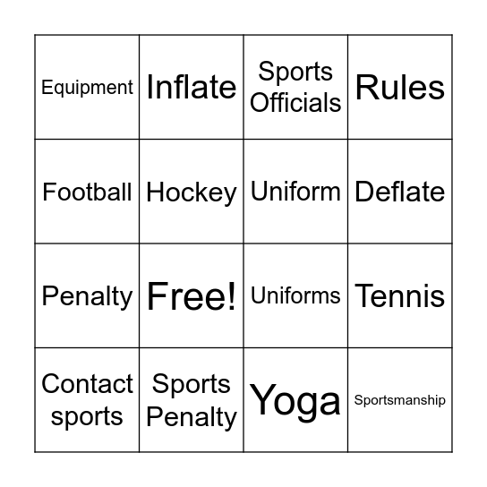 Sports Vocabulary Bingo Card