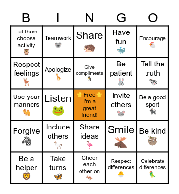 Friendship Bingo Card