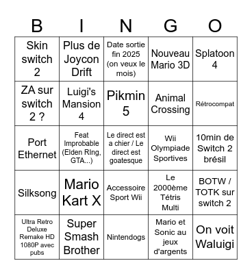 Nintendo Switch 2 Bingo Card