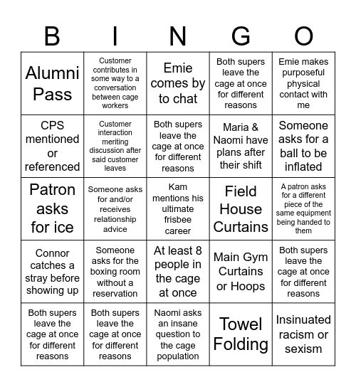 Tues 5-8 Cage Bingo Card