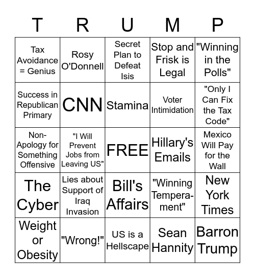 Trumped Up Garbage Bingo Card