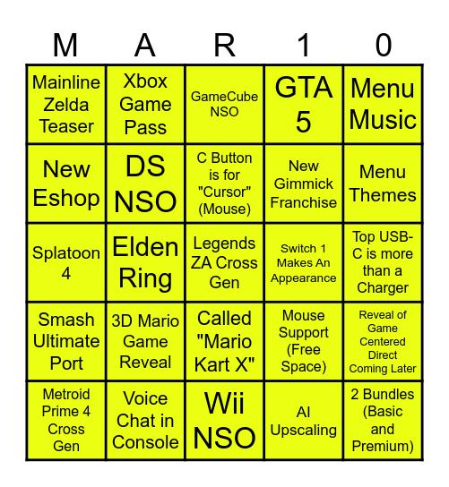 Switch 2 Direct Bingo Card