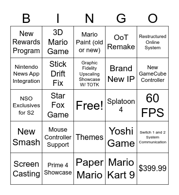 Switch 2 Direct Bingo Card