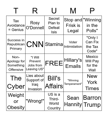 Trumped Up Garbage Bingo Card