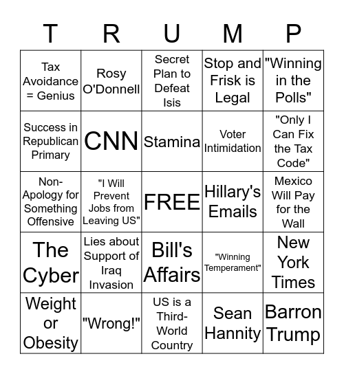 Trumped Up Garbage Bingo Card