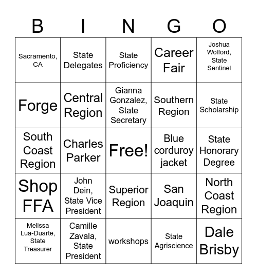 State FFA Bingo Card