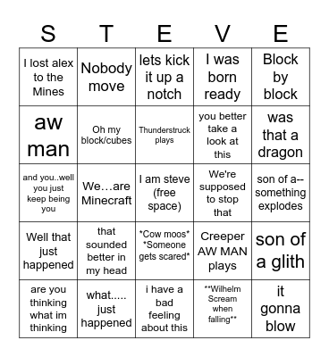 MineCraft Movie Bingo Card