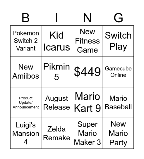 Switch 2 Bingo Card