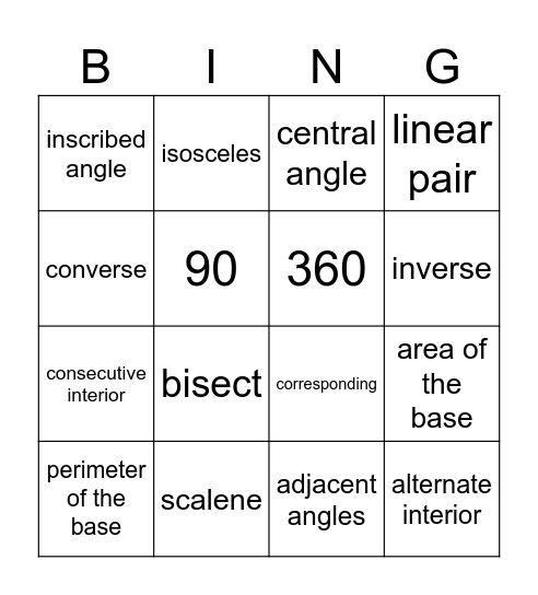 Geometry Bingo Card