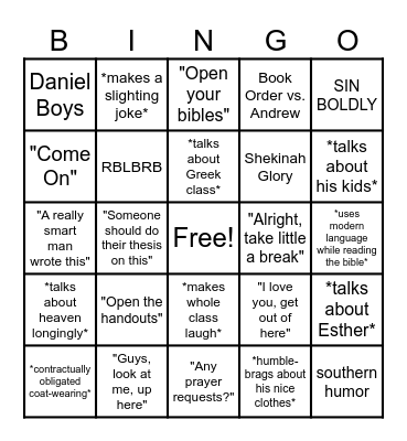 Dr. J's BT Bingo Card