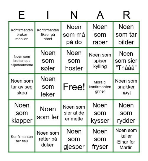 Konfirmasjonsbingo Card