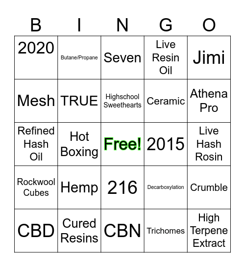 Cannabis BINGO Card
