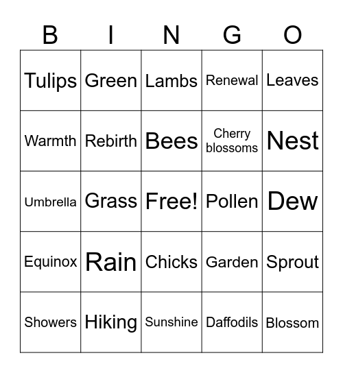 Spring Bingo Card