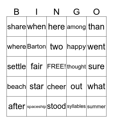 fun Bingo Card