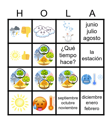 Spanish 1 U5: El Tiempo Bingo Card