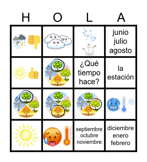 Spanish 1 U5: El Tiempo Bingo Card