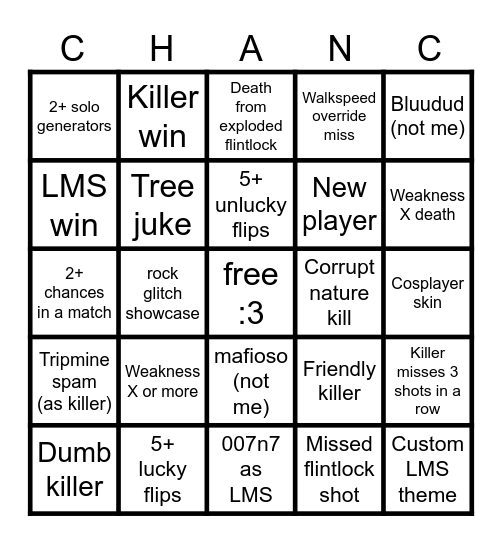 Forsaken chance & c00lkidd bingo Card