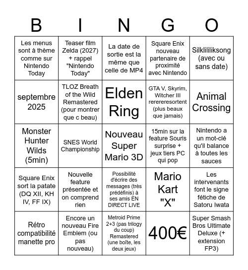 Conférence Switch 2 Bingo Card