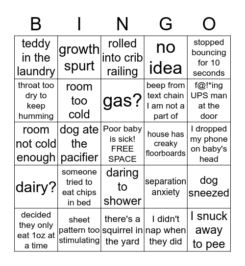 Why is my baby awake? Bingo Card