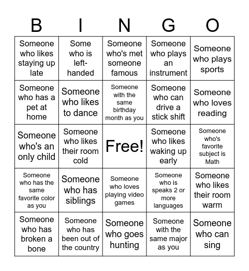 Human Bingo Card