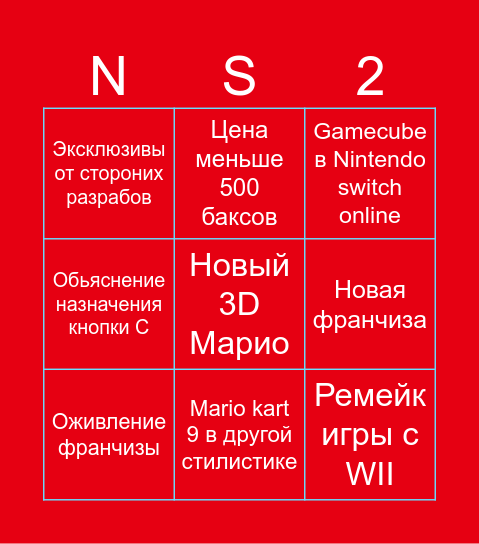 Nintendo switch 2 direct Bingo Card