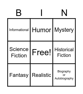 April Genre Reading Challenge Bingo Card