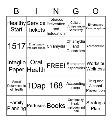 PUBLIC HEALTH BINGO Card