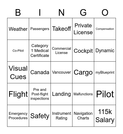 Pilot Bingo Card