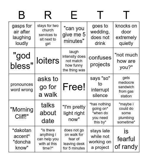 Brett Bingo Card
