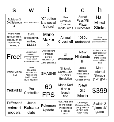 switch 2 bingo! <3 Bingo Card