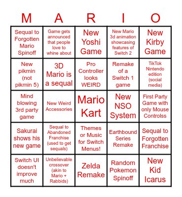 Switch 2 Bingo!! Bingo Card