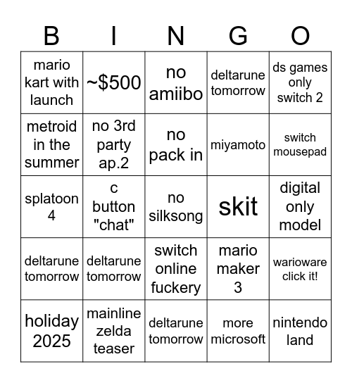 Untitled Bingo Card