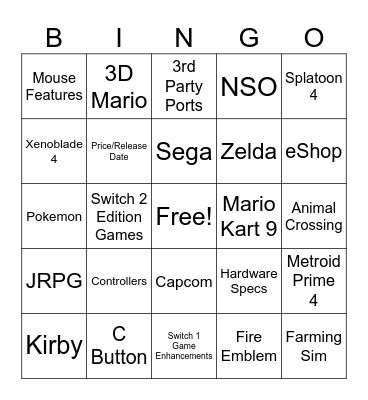 Nendo Switch 2 Bingo Card