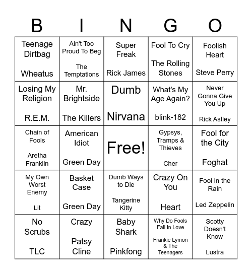 Fools For Bingo Card