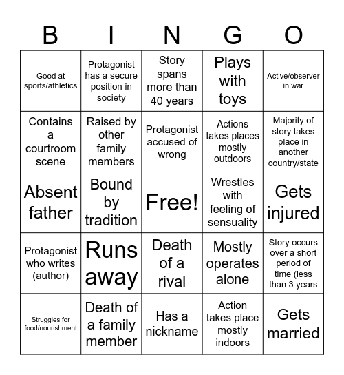 Book Club Bingo Card