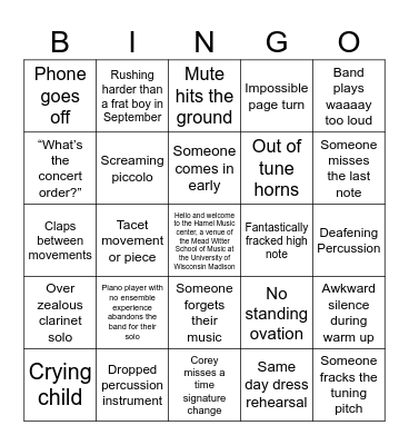 Womble Concert Bingo Card