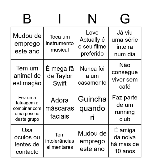 Faz o Match! Bingo Card
