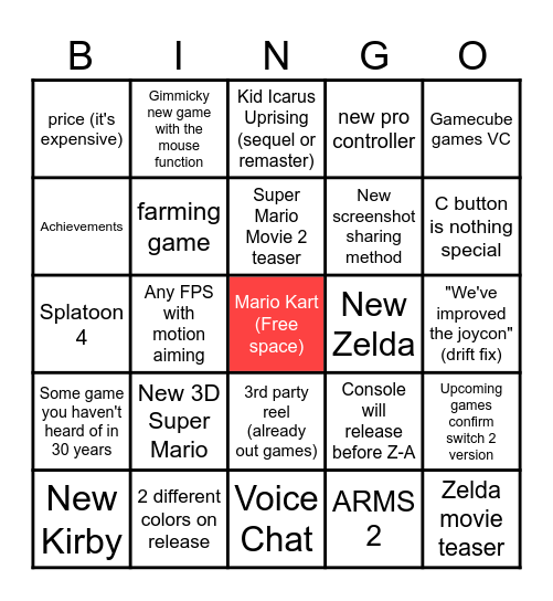 Switch 2 bingo Card
