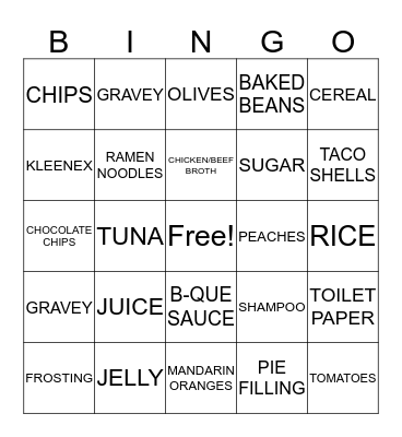 FOOD SHELF Bingo Card