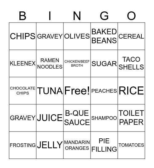 FOOD SHELF Bingo Card