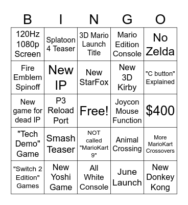 Switch 2 Direct Bingo Card